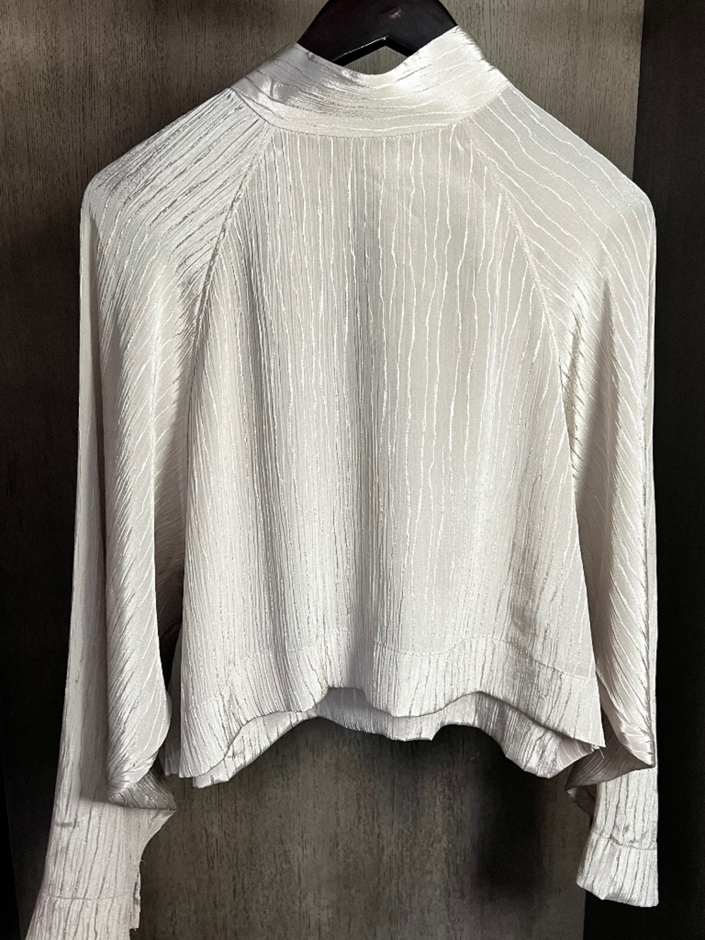 H & M oyster color cropped silky dolman sleeve high neck blouse
